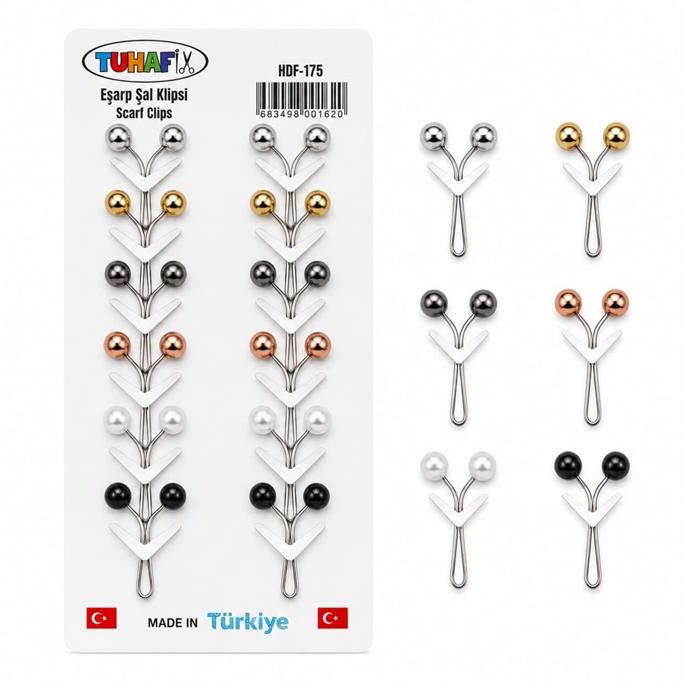 Tuhafiy İncili Renkli Eşarp Şal Klipsi 12*