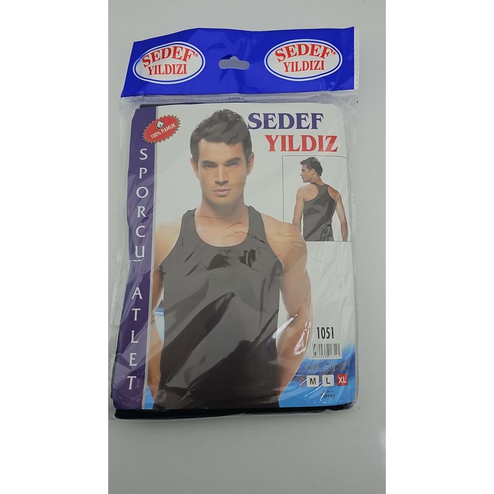 1051 Sedef Yıldızı Erkek Sporcu Atlet Siyah XL