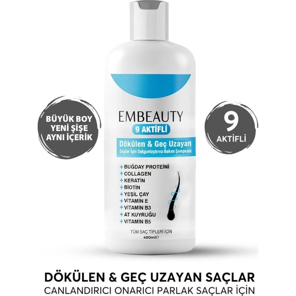 Embeauty Kolajen Ve Keratin Saç Dökülmesine Karşı Hızlı Sac Uzatan Dolgunlaştırıcı Onarıcı Besleyici Şampuan