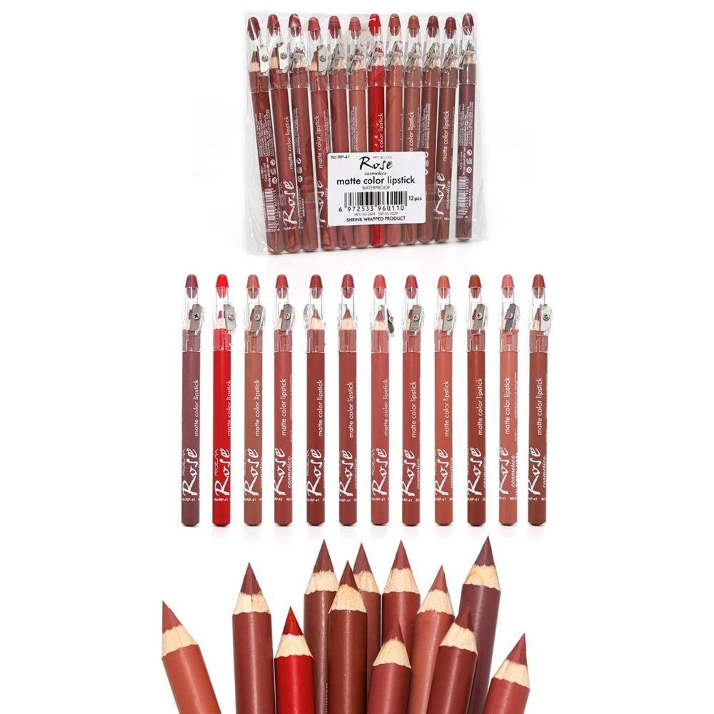 Rose Kalem Traşlı Kalın 12Li Dudak Kalemi RP41 12*