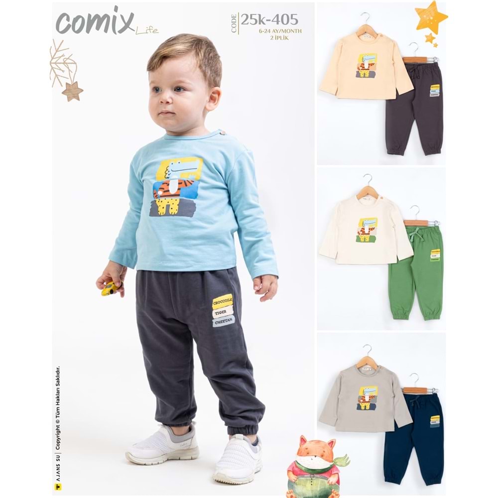 Comix Triple Animal erkek Takım 6-24 ay Bej 25K-405