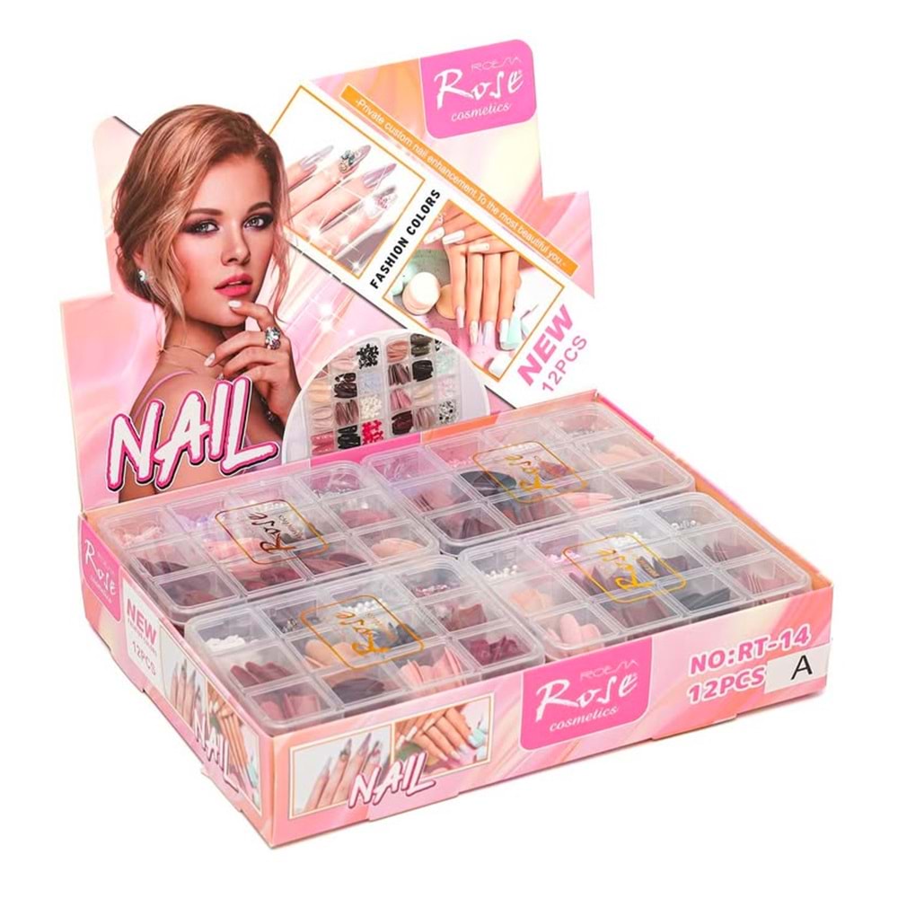 Rose Lüx Taşlı Takma Tırnak RT14 12*