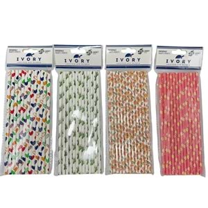 Ivory 25Li Desenli Kağıt Pipet