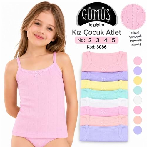 3086 Gümüş Kız Çocuk Jakarlı Dantelli Atlet