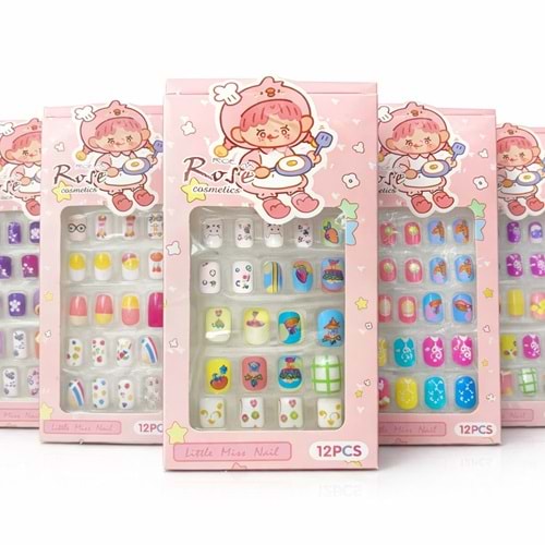 Rose ithal 12li çocuk takma tırnak 12* rt-8