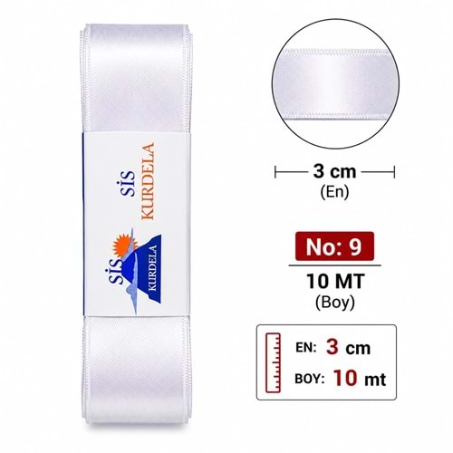 Sis Beyaz Saten Kurdele no: 9 10 mt 5*