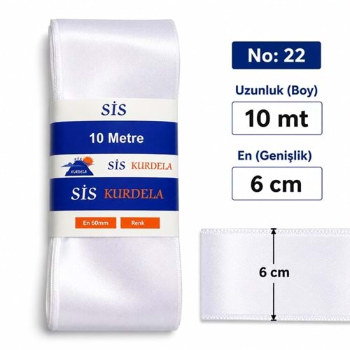 Sis Beyaz Saten Kurdele no: 22 10 mt 5*