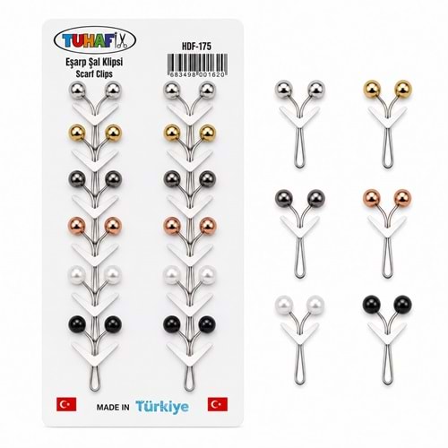 Tuhafiy İncili Renkli Eşarp Şal Klipsi 12*