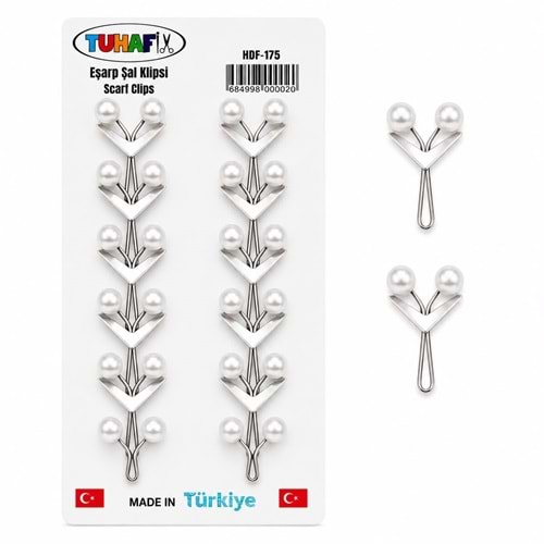 Tuhafiy İncili Beyaz Eşarp Şal Klipsi 12*