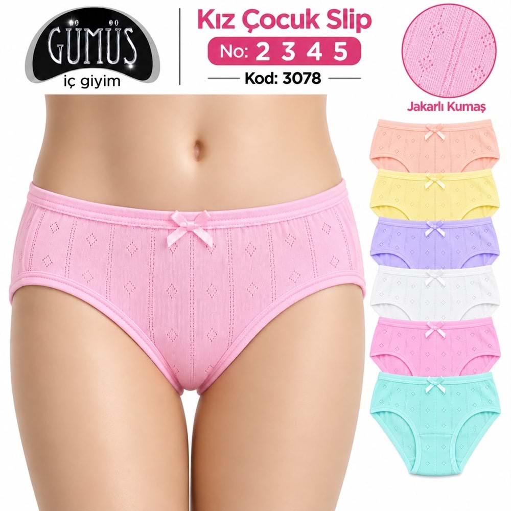3078 Gümüş Kız Çocuk Jakarlı Külot