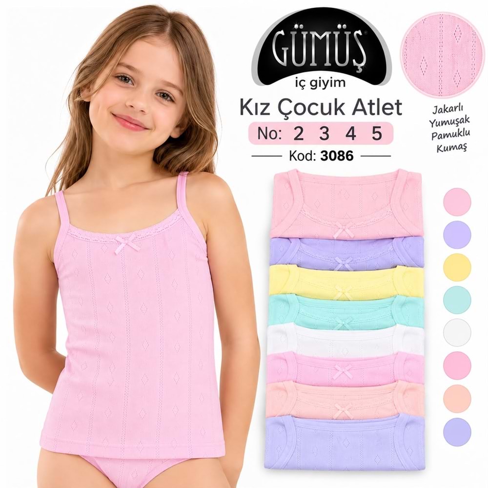 3086 Gümüş Kız Çocuk Jakarlı Dantelli Atlet
