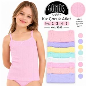3086 Gümüş Kız Çocuk Jakarlı Dantelli Atlet