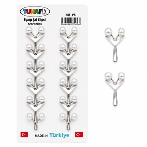 Tuhafiy İncili Beyaz Eşarp Şal Klipsi 12*