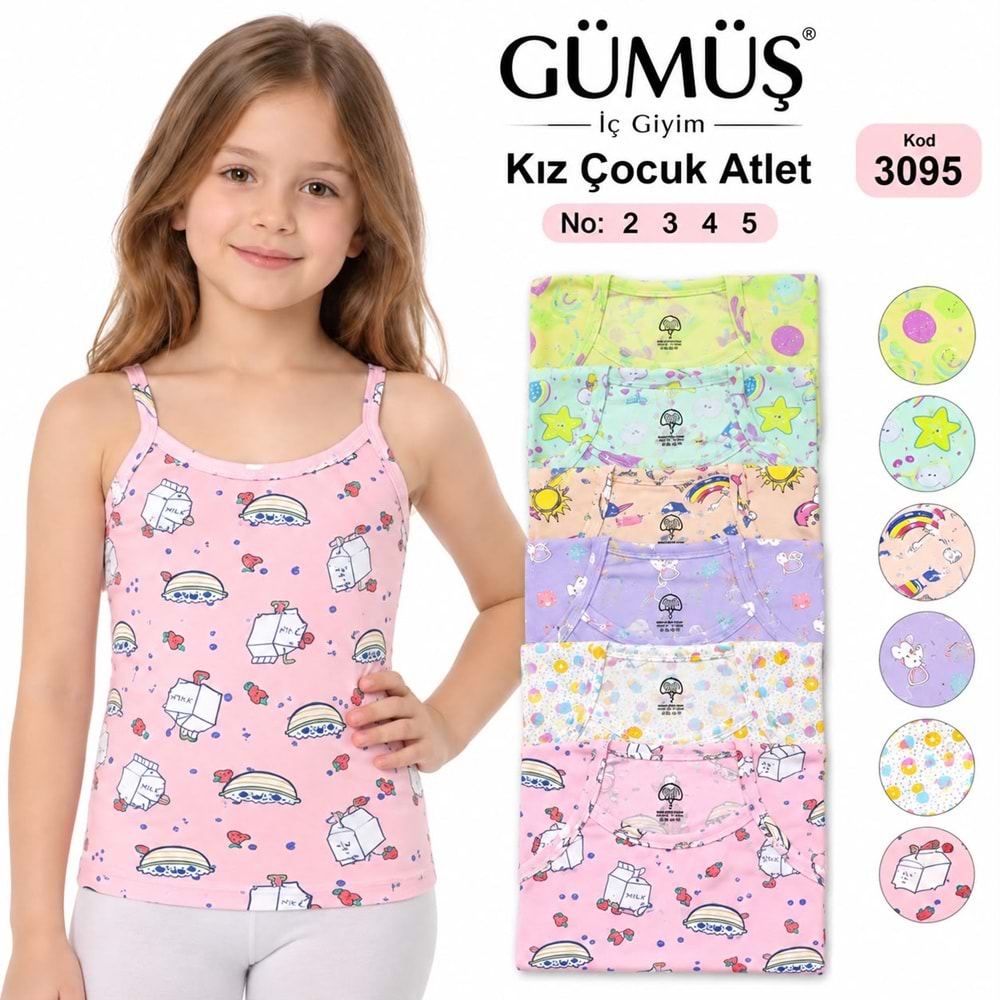 3095 Gümüş Desenli Kız Çocuk Atlet