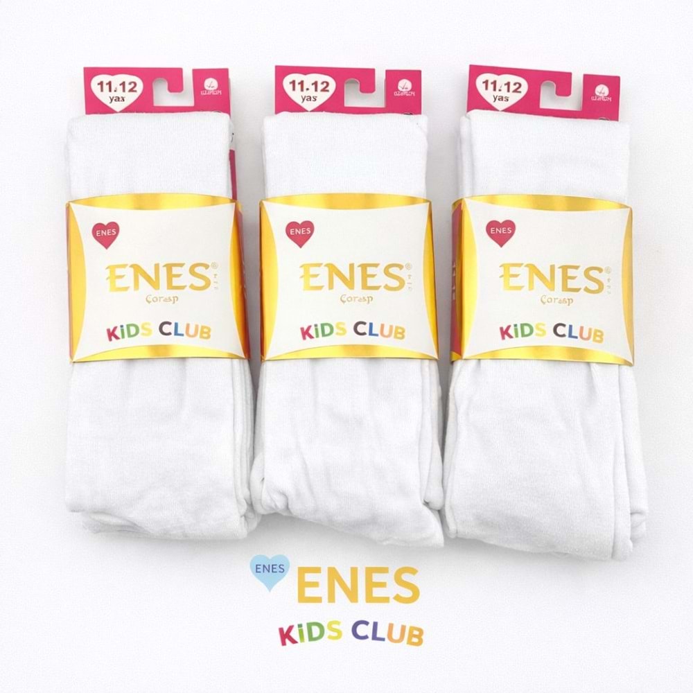 Enes Çocuk Sade Beyaz Külotlu Çorap 11-12 Yaş