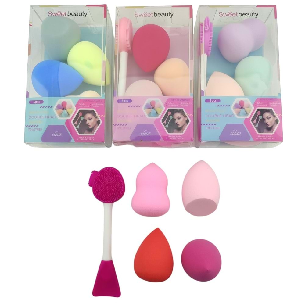 Sweet Beauty Yumurta Sünger+Maske Fırçası Set 6*